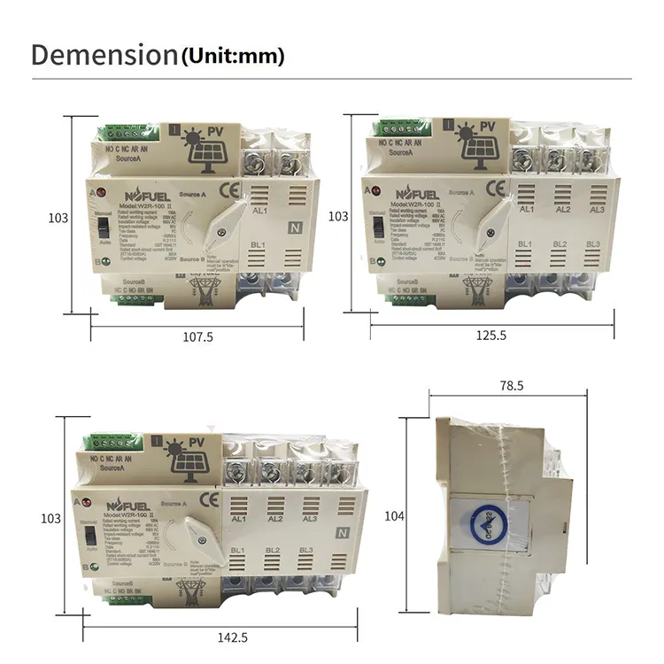 NOFUEL PV Solar Automatic Transfer Switch 4P 100A 220V Solar To Grid Dual Power