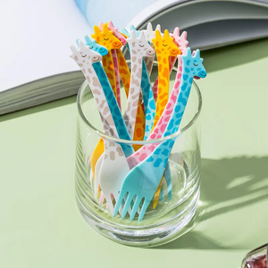 Ensemble de 12 pièces de vaisselle girafe de dessin animé outil de <span class=keywords><strong>cuisine</strong></span> fruit collation cure-dents nourriture pics salade désert - Product Image 3