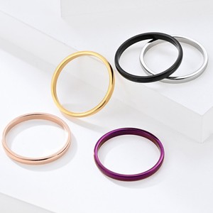 Simple <b>Plain</b> Band 2mm Titanium Steel <b>Ring</b> Gold Black Rose Gold Purple Unisex Couple Jewelry Gift - Product Image 1