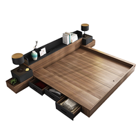Lit plateforme moderne en pin et MDF, design à panneaux, assemblage KD, gain de place, tailles Queen/Single/Double, prix usine