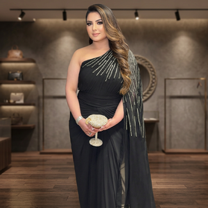 Vestido Largo Negro Premium de Un Solo Hombro con Manga Larga, Elegante, para Mujer, Ropa de Noche, Maternidad, Asimétrico, Verano, Natural - Product Image 2