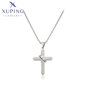 T001259127 XUPING Colar Masculino Cristão Minimalista em Aço Inoxidável Branco com Pingente de Cruz e Texto Bíblico e Corrente Box - Product Image 1