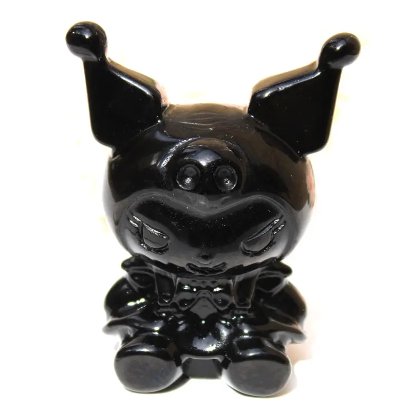 Wholesale Price 3inch Natural Black Obsidian Crystal Cartoon Movie Figure My Melody Kuromi Caving