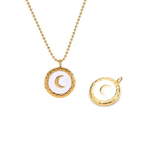 Wholesale Dainty Enamel Jewelry Gold Plated Stainless Steel Geometric Cherry Portrait Moon Enamel Pendant Women <b>Necklace</b> - Product Image 3