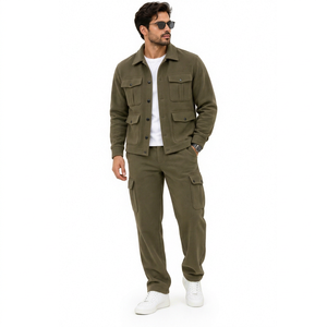 Conjunto de Ropa de Trabajo Estilo Safari de Forro Polar para Hombre, Chaqueta Utilitaria, Pantalones Cargo, Color Sólido, Atuendo Informal - Product Image 1