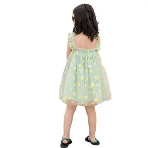 Summer Baby Kids Dress Linen Children Baby Princess Dresses Flower Lace Girl Casual Dress Sleeveless Clothes