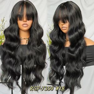 Perruque synthétique Lace Front Ombré Marron de 12 $ avec frange, longue, ondulée, naturelle et douce, en cheveux synthétiques mélangés - Product Image 5