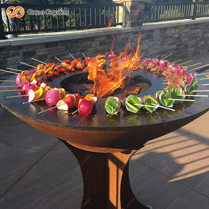 เตาย่างถ่านสนิมทำจากเหล็กคอร์เทนทันสมัยเป็นมิตรกับสิ่งแวดล้อมพร้อมรีโมทคอนโทรลและปรับความสูงได้สำหรับการตั้งแคมป์กลางแจ้งและบาร์บีคิว - Product Image 1