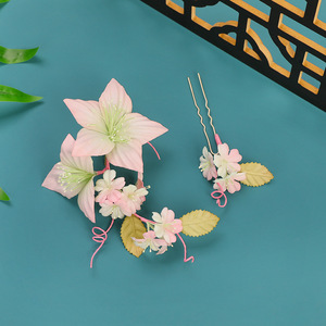 Nouveau design original 2025, accessoire de coiffure Hanfu rose dégradé fait main de haute qualité, pince à cheveux, ornement capillaire avec motif perforé - Product Image 4