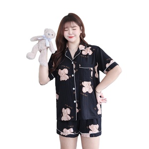 Pyjama en coton à bulles pour femmes été <span class=keywords><strong>grande</strong></span> <span class=keywords><strong>taille</strong></span> vêtements <span class=keywords><strong>de</strong></span> <span class=keywords><strong>nuit</strong></span> pour femmes 100.00kg pyjama surdimensionné mince vêtements <span class=keywords><strong>de</strong></span> maison 175.00kg - Product Image 1