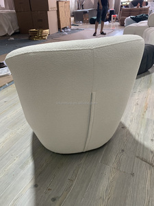 Modern Boucle Accent <b>Chair</b> Armless Cream Teddy Fabric Lounge <b>Chair</b> <b>Round</b> Barrel Back Living Room Bedroom Hotel Lobby Furniture - Product Image 3