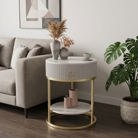 Table basse moderne de luxe avec plateau en marbre et structure en acier inoxydable, tiroirs robustes à forte capacité de charge, doubles étagères pour salon