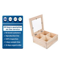 Boîte de rangement multi-compartiments en bois de pin avec couvercle transparent, organisateur en bois pour petits objets ménagers
