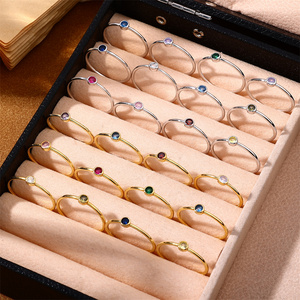 Cincin Batu Permata Perak Sterling 925 Baru 1.2mm Ultra Tipis Berlapis Emas 18K Vermeil 12 Warna Cincin Batu Kelahiran Zirkonia Kubik - Product Image 5