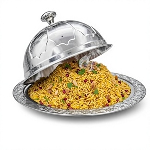 Plateau en acier inoxydable avec couvercle, vaisselle et assiettes multifonctions de luxe pour mariage, fête, hôtel, banquet, plats à réchaud pour buffet - Product Image 1