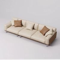 Canapé moderne simple en ligne droite pour villa, salon, canapé en cuir italien de luxe léger