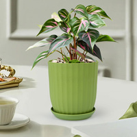 Pots de fleurs en plastique rayés avec drainage et soucoupe, pots décoratifs nordiques pour plantes d'intérieur