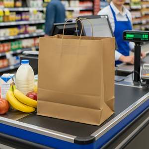 [200 unidades] Bolsas de compras personalizables de papel kraft de 14 x 10 x 15.8 pulgadas con asas, color natural - Product Image 4