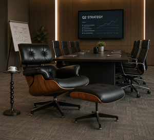 Sillón Moderno de Cuero Genuino con Reposapiés Giratorio y Reclinable, Estructura Metálica para Sala de Estar, Oficina u Hotel - Product Image 5