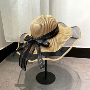 Chapeau de soleil d'été en paille de papier pour femme, avec bord en dentelle et ruban, idéal pour la plage - Vente en gros - Product Image 2