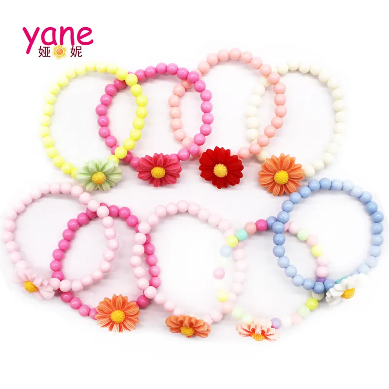 Bracelet coréen en perles plastiques pour petites filles, personnalisé, à breloque, tournesol coloré, pour enfants, nouvelle collection