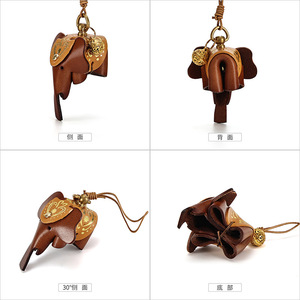 Genuine <b>Leather</b> Elephant <b>Keychain</b> Charm Brown Cowhide Embossing Creative Animal Ornament For Bag Or Keyring - Product Image 1