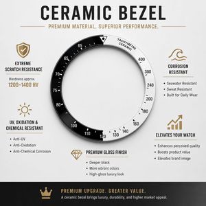 Montre GMT OEM personnalisée <span class=keywords><strong>avec</strong></span> cadran bicolore, insert de lunette en céramique, mouvement japonais NH34, fenêtre de date, aiguilles et index lumineux - Product Image 6