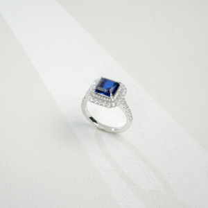 925 <b>silver</b> <b>emerald</b> cut sapphire <b>ring</b>, double layered inlaid women's <b>ring</b> - Product Image 3