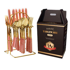 Juego de Cubiertos de Acero Inoxidable de 24 Piezas con Mango de Cerámica y Acabado Dorado, Vajilla Duradera en Caja de Regalo - Product Image 2