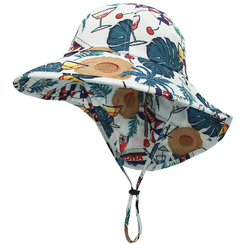 Cappello da sole estivo per bambini stampato con cartoni animati personalizzati con protezione per il collo a tesa larga per bambini