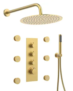 EVERSTEIN送料無料壁掛け式バスルームレインシャワーアンティーク真鍮シャワー蛇口セット