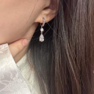 S925 Pure Silver Dangle <b>Earrings</b> Luxurious <b>Moon</b> God's Tears with Long Water Drop Diamond High Grade Sensory Connection Pear - Product Image 4