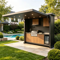 Meubles de cuisine modulaires modernes en alliage d'aluminium, design ignifuge et écologique, plan de travail en acier inoxydable, finition laquée, pour extérieur