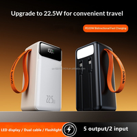 Outdoor Multi-Geräte-Ladestation Powerbank 50000mAh 22,5W PD Schnellladegerät mit Eingebauten 2 Integrierten Kabeln Taschenlampe Digitalanzeige