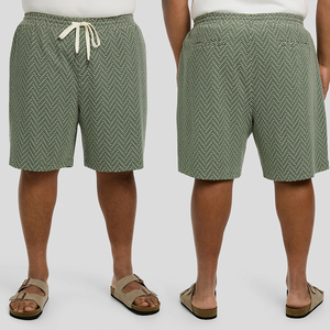 Men Plus Size Jacquard Knit Shorts <b>Drawstring</b> Elastic Waist Relaxed Fit Casual Summer Lounge Shorts For Daily Wear - Product Image 2