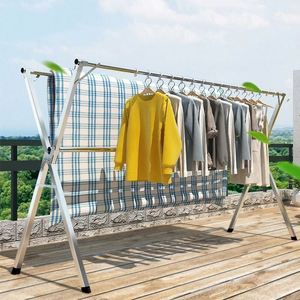Outdoor 79 Inch Heavy Duty Stainless Steel Foldable Extendable Garment Towel Shirt Dresses <b>Blankets</b> Clothes Laundry Drying Rack - Product Image 2