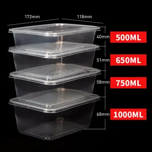 Odm/Oem 500Ml 650Ml 750Ml 1000Ml Take Away Container Rectangular Takeaway Food Containers