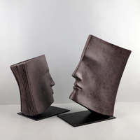 Sculpture d'art moderne minimaliste abstraite en résine et métal représentant un visage humain, décoration d'intérieur pour salon, accessoire de bibliothèque