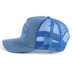 Sombrero de hombre de malla Premium azul cielo a la moda de 5 paneles, gorra de camionero de mezclilla deportiva, gorra de mezclilla personalizada - Product Image 3