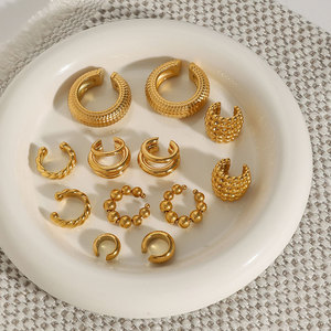 Pendientes de Moda de Acero Inoxidable 316L, Chapados en Oro de 14k y 18k, Pendientes Finos Tipo Brazalete, Sin Perforación, para Mujer - Product Image 2