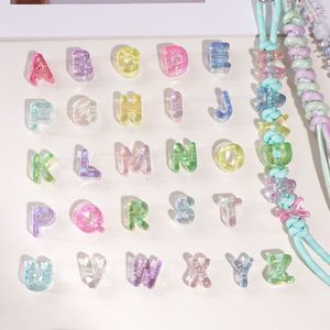 Perles acryliques colorées, 26 lettres anglaises, perles à trou droit, grand trou, perles en vrac, accessoires de bijoux DIY, tissage de bracelet - Product Image 2