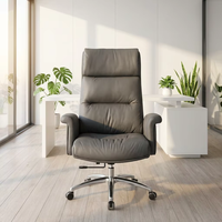 Chaise de bureau en cuir Nappa gris foncé texturé, détails cousus à la main exquis et soutien ergonomique