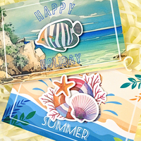 Prix de gros conception personnalisée impression Hello Summer cartes de vœux à paillettes 3D avec enveloppe feuille d'autocollants