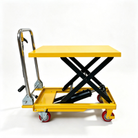 Chariot transpalette manuel hydraulique à ciseaux simple 200 kg avec patins antidérapants pour la manutention de marchandises en entrepôt industriel et logistique
