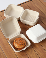Boîte jetable en pulpe de canne à sucre biodégradable, compatible micro-ondes, minimaliste, pour beurre, gâteau de riz, bento à emporter, burger, croissant, gâteau