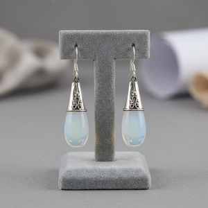 Pendientes de Plata con Ópalo en Forma de Gota de Agua para Mujer, Estilo Vintage, Joyería de Fiesta, Accesorio de Moda - Product Image 1