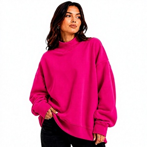 Oversized High Quality Fleece Sweatshirt Drop Shoulder Mockneck t for Women Blank Pink Color <b>Top</b> Wholesale Clothing Manufacturer - Product Image 1
