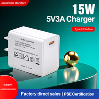 Cargador Rápido USB-C de 15W 5V 3A Shenzhen Lvxiangyuan con Enchufe JP, Certificación PSE y Protección OVP, Adaptador de Corriente para Auriculares y Cámara