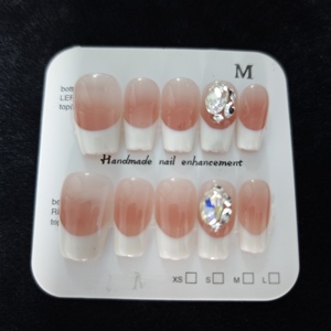 Unghie Finte French Tip, Sfumatura Rosa <span class=keywords><strong>Nude</strong></span>, Unghie Finte Corte Quadrate, Punte per Unghie con Linea Glitterata, Copertura Completa, Alta Qualità, Fatte a Mano - Product Image 5