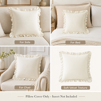 Housse de coussin carrée en velours personnalisée avec volants et fermeture éclair dissimulée